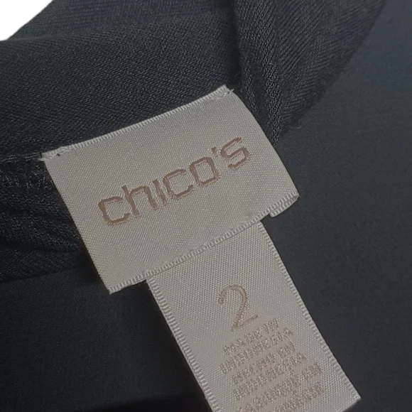 CHICO'S Fringe Asymmetric Hem Semi Sheer Overlay Black Top 2 (Large) - Picture 4 of 9